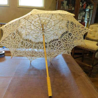 Sale Photo Thumbnail #9: Adult size lace parasol with wooden handle