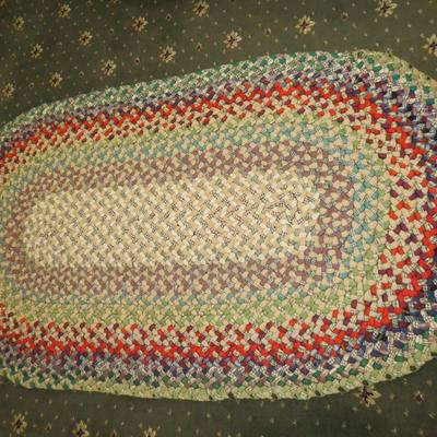 Sale Photo Thumbnail #10: Antique hand braided oval rug, measuring 33" x 59"