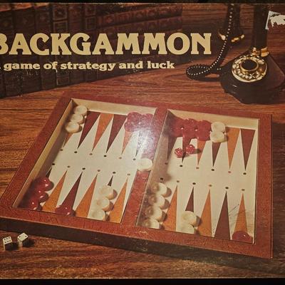 Sale Photo Thumbnail #296: 1970s Backgammon Bakelite Board Game | Chips appear to be bakelite both cream and red chips.