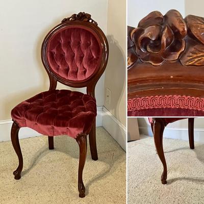 Button Tufted Victorian Parlor Chair (PB-RG)