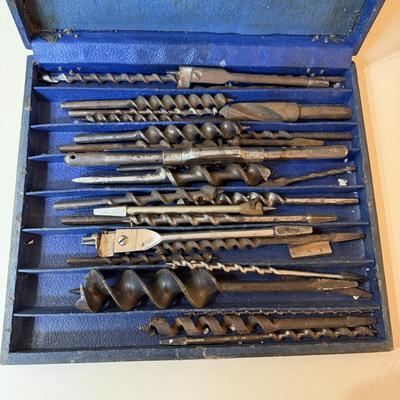 Selection of Auger Bits in a Vintage Craftsman Box (O-MG)