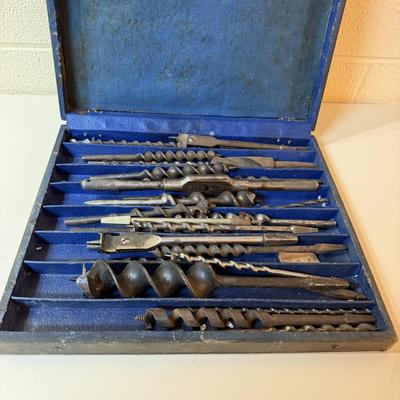Selection of Auger Bits in a Vintage Craftsman Box (O-MG)