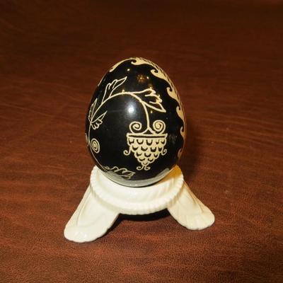 Sale Photo Thumbnail #42: Trypillian style pysanky, or Ukranian painted egg. c. 1960-1970. Handcrafted using beeswax applied to chicken eggshells, using patterns inspired by ancient designs from the Cucuteni-Trypillia region of pre-Christitan Ukraine.