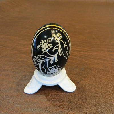 Sale Photo Thumbnail #43: Trypillian style pysanky, or Ukranian painted egg. c. 1960-1970. Handcrafted using beeswax applied to chicken eggshells, using patterns inspired by ancient designs from the Cucuteni-Trypillia region of pre-Christitan Ukraine.