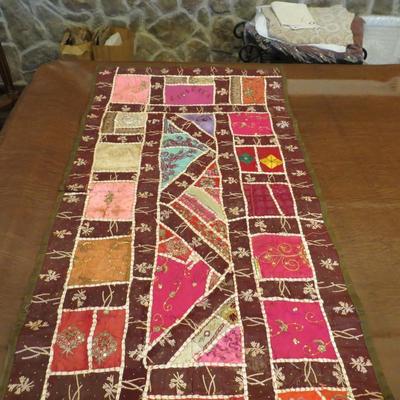 Sale Photo Thumbnail #57: Sari patchwork wall hanging/table runner from India, measures 52"L x 25.5"W