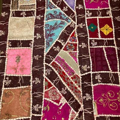 Sale Photo Thumbnail #58: Sari patchwork wall hanging/table runner from India, measures 52"L x 25.5"W