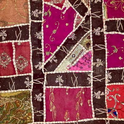 Sale Photo Thumbnail #59: Sari patchwork wall hanging/table runner from India, measures 52"L x 25.5"W