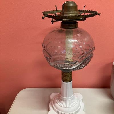 Sale Photo Thumbnail #70: c. 1870s glass oil lamp base, measures 14" tall