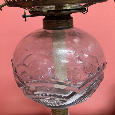 Sale Photo Thumbnail #72: c. 1870s glass oil lamp base, measures 14" tall