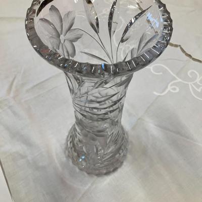 Sale Photo Thumbnail #98: Cut glass vase with floral/vines design, measures 12" H