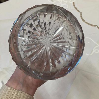 Sale Photo Thumbnail #100: Cut glass vase with floral/vines design, measures 12" H