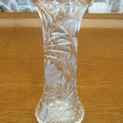 Sale Photo Thumbnail #97: Cut glass vase with floral/vines design, measures 12" H