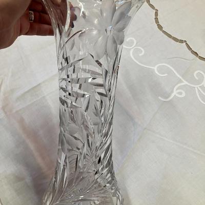 Sale Photo Thumbnail #99: Cut glass vase with floral/vines design, measures 12" H