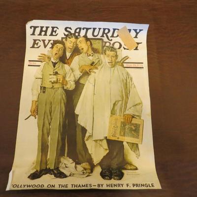 Sale Photo Thumbnail #105: Norman Rockwell cover from The Saturday Evening Post publication, dated Sept 26,  1936 featuring the painting "Barbershop Quartet". The back of the page reveals a ketchup add with the same date (for verification).