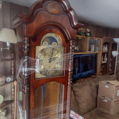 Vintage Wood Case Sligh Weight Driven Grandfather Clock