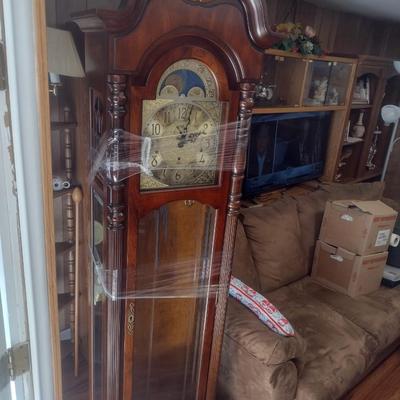 Vintage Wood Case Sligh Weight Driven Grandfather Clock