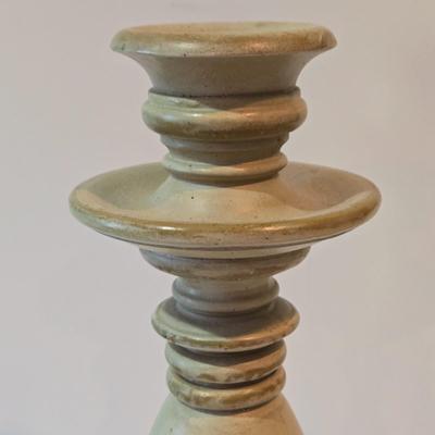 LOT 102Z: Glass Jar with Smooth Stones, Silk Roses in Glass Bowl, and Two Candlesticks