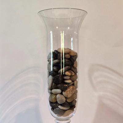 LOT 102Z: Glass Jar with Smooth Stones, Silk Roses in Glass Bowl, and Two Candlesticks