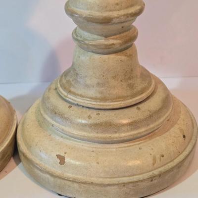 LOT 102Z: Glass Jar with Smooth Stones, Silk Roses in Glass Bowl, and Two Candlesticks