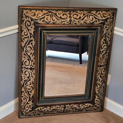 LOT 103Z: Large Black and Gold-tone Framed Decorative Mirror