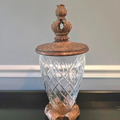 LOT 106Z: Two Oil Painting Lanscapes and Glass Pedestal Jar with Lid