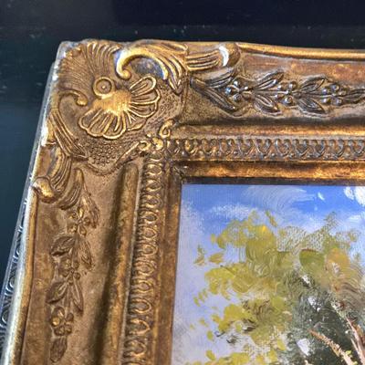 LOT 106Z: Two Oil Painting Lanscapes and Glass Pedestal Jar with Lid