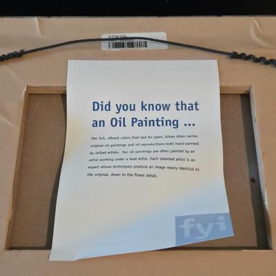 LOT 106Z: Two Oil Painting Lanscapes and Glass Pedestal Jar with Lid