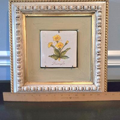 LOT 107H: Framed Painted Tile Art and Metal Sconces