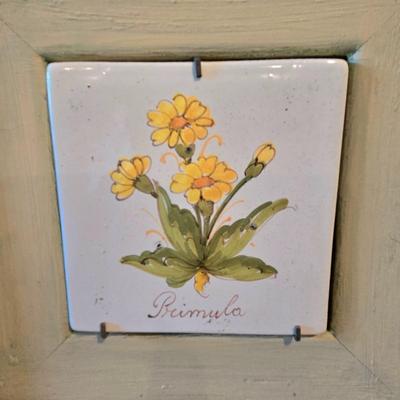 LOT 107H: Framed Painted Tile Art and Metal Sconces