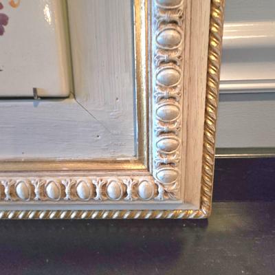 LOT 107H: Framed Painted Tile Art and Metal Sconces