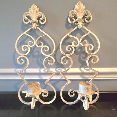 LOT 107H: Framed Painted Tile Art and Metal Sconces