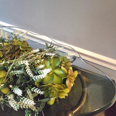 LOT 108H: Large Glass Bowl on Metal Stand with Greenery