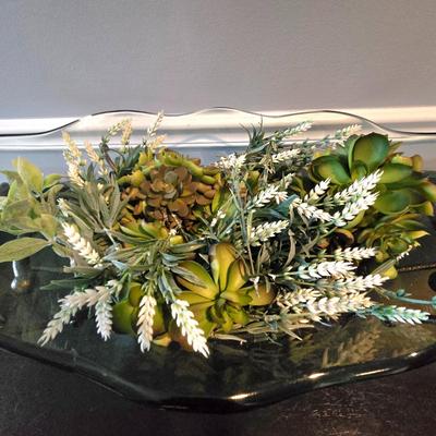 LOT 108H: Large Glass Bowl on Metal Stand with Greenery