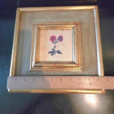 LOT 109H: Three Framed Flower Prints and Gold-tone Bowl with Lid