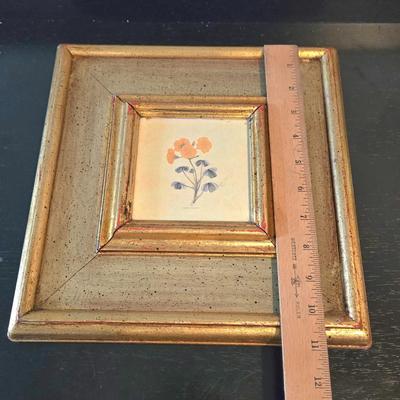LOT 109H: Three Framed Flower Prints and Gold-tone Bowl with Lid