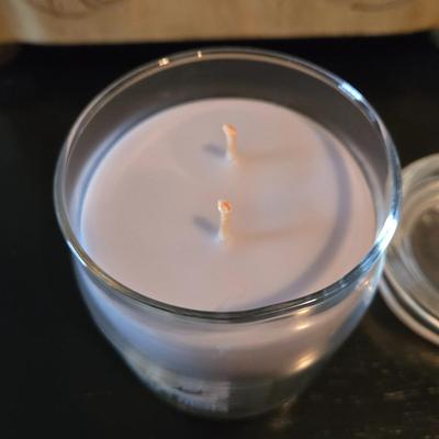 LOT 110Z: Ethan Allan Footed Wooden Box and Two Jar Candles