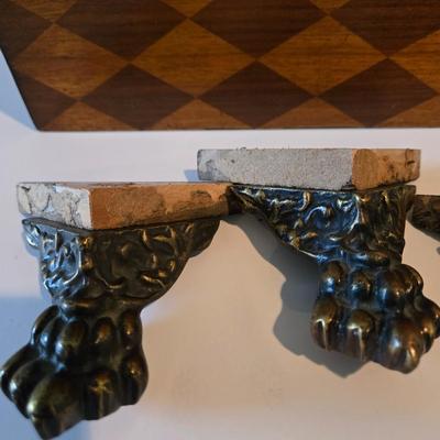 LOT 112H: Harlequin Pattern Wooden Box with Brass- like Claw Feet