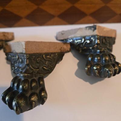 LOT 112H: Harlequin Pattern Wooden Box with Brass- like Claw Feet