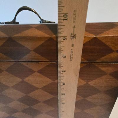 LOT 112H: Harlequin Pattern Wooden Box with Brass- like Claw Feet