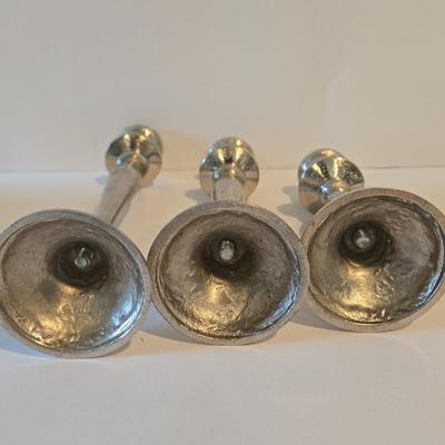 LOT 113Z: Decorative Glass Apothecary Jar and Three Silver-tone Candlesticks