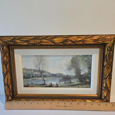 LOT 114H: Two Landscape Oil Paintings in Ornate Gold-tone Frames and Baccarat Style Lidded Jar