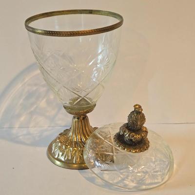 LOT 114H: Two Landscape Oil Paintings in Ornate Gold-tone Frames and Baccarat Style Lidded Jar