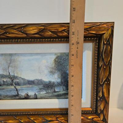 LOT 114H: Two Landscape Oil Paintings in Ornate Gold-tone Frames and Baccarat Style Lidded Jar