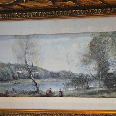 LOT 114H: Two Landscape Oil Paintings in Ornate Gold-tone Frames and Baccarat Style Lidded Jar