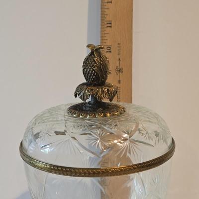 LOT 114H: Two Landscape Oil Paintings in Ornate Gold-tone Frames and Baccarat Style Lidded Jar