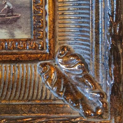 LOT 114H: Two Landscape Oil Paintings in Ornate Gold-tone Frames and Baccarat Style Lidded Jar