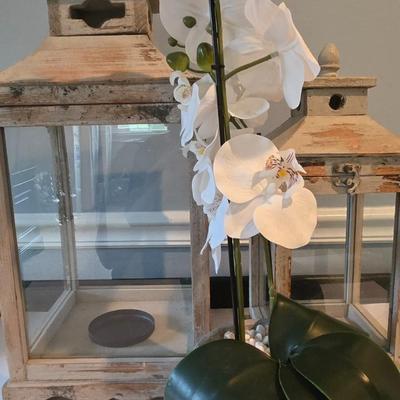 LOT 115H: Two Decorative Lanterns and Faux Orchid