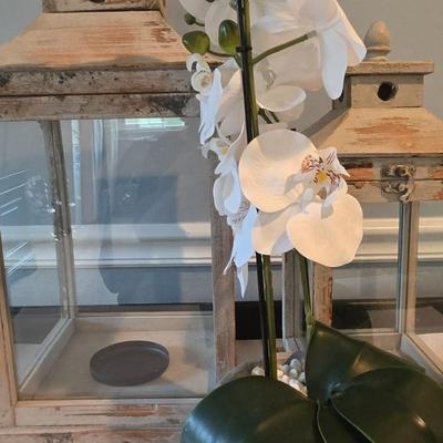 LOT 115H: Two Decorative Lanterns and Faux Orchid