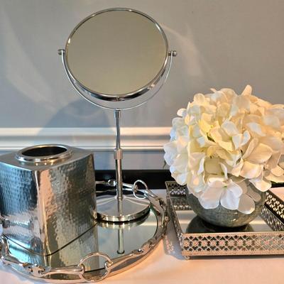 LOT 116H: Vanity Set Including Makeup Mirror, Two Mirror Trays, and More