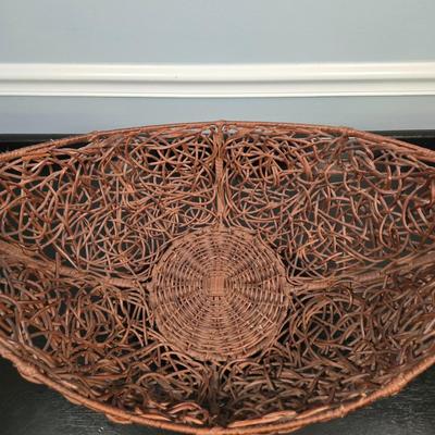 LOT 117Z: Two Landscape Oil Paintings and Large Woven Basket